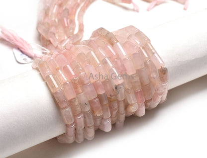 Natural Pink Rose Quartz Fancy uneven Pipe Gemstone Beads,9" Strand Rose Quartz Smooth Tube Shape Straight Drill Handmade Beads Jewelry SALE
