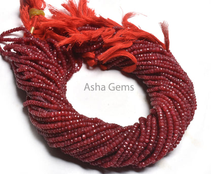 Beautiful Red Ruby Faceted Rondelle Shape Beads, Ruby Corundum Beads,3,3.5mm Ruby faceted Indian Cut Gemstone bead For Necklace Jewelry SALE