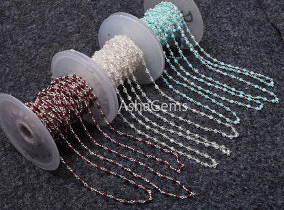 92.5 Silver Rosary chain Wire Wrapped Natural garnet Crystal Amazonite Faceted Beads Chain Real Silver gemstone Beaded rosary chains Jewelry