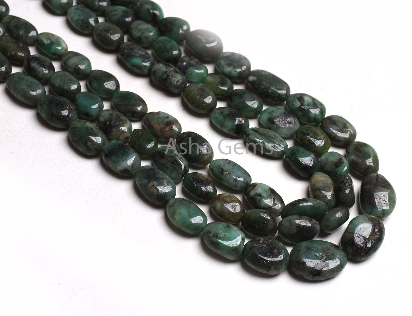3 Strand Necklace Emerald Oval Smooth Beads, 7x10-12x17 mm Real Green Emerald Plain Handmade Uneven Oval Gemstone Bead Necklace Jewelry SALE