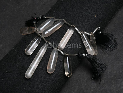 Natural Smoky Quartz Fancy Long Pencil Drop Beads, Smoky Smooth Handmade Teardrop Side Drill Gemstone Smoky Bead For Jewelry Handicraft SALE