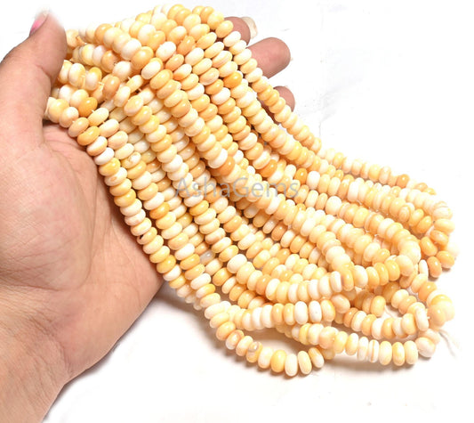 Yellow Opal Smooth Rondelle Shape Beads,8,16" Strand Yellow Shaded Opal Plain Gemstone Handmade Beads For Jewelry, AAA Yellow Opal Bead Sale