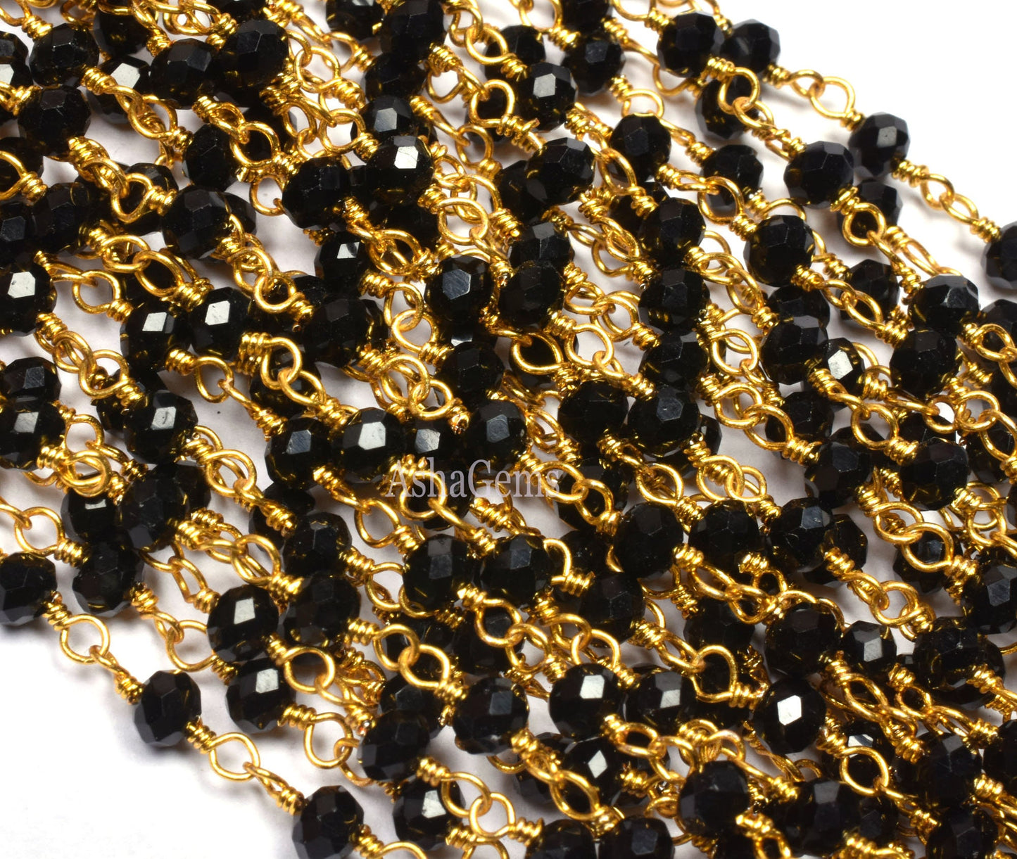 3,5,10,25,50 Feet Roll Bulk, Gold Plated Wire,Faceted Rondelle, Black Spinel Hydro Rosary Chain, Jewelry Making Chain,Finding, Wire Wrapped