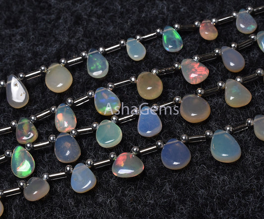 8" Strand Ethiopian Opal Smooth Pears Shape Beads, Flashy Welo Fire Ethiopian Opal Plain Teardrop Beads Natural Opal Gemstone Briolette Bead