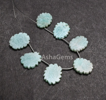 Fine Blue Amazonite Fancy Flat Rough Slice Carved Handmade Beads, Natural Amazonite  Uneven Raw Polish Slice Gemstone Carving Beads Jewelry