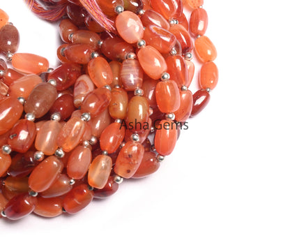 Natural Carnelian Fancy Barrell Shape smooth Gemstone Beads,8" Shaded Red Orange Carnelian Uneven Handmade Straight Drill Bead Jewelry Craft