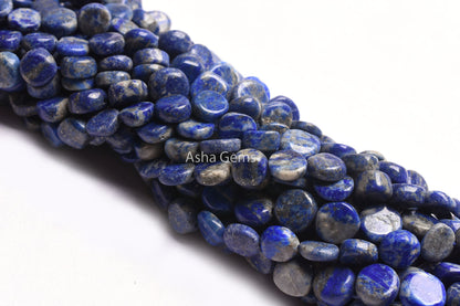 Natural Lapis Lazuli Smooth Coin Gemstone Beads,13" Strand Blue Lapis Plain Handmade Uneven Flat Coin Straight Drill Bead lapis Jewelry SALE