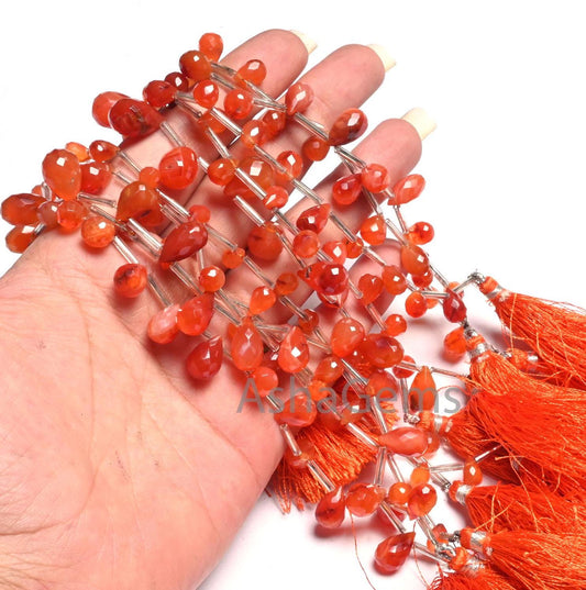 Natural Red Carnelian Faceted Drop Shape Gemstone Loose Beads, Carnelian Side Drill Teardrop Briolette carnelian Beads Jewelry Making Crafts