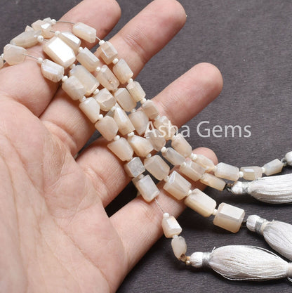 Beautiful Moonstone Silver Coated Faceted Nugget Shape Beads, White Moonstone Coated Tiny Nugget Gemstone Straight Drill Bead Jewelry Crafts (AG 22216)