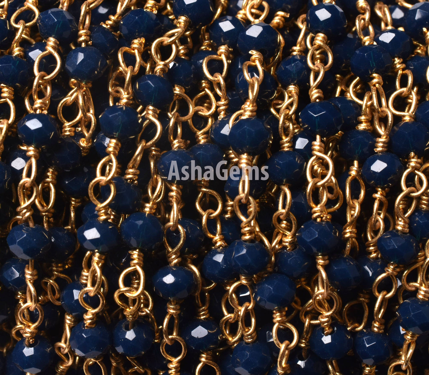 1,3,5,10,50 Ft Blue Sapphire Hydro Faceted Rondelle Beaded Rosary Chain,Gold Plated,Jewelry Making,Rosary Chain 3-3.5mm, Wire Wrapped Chain