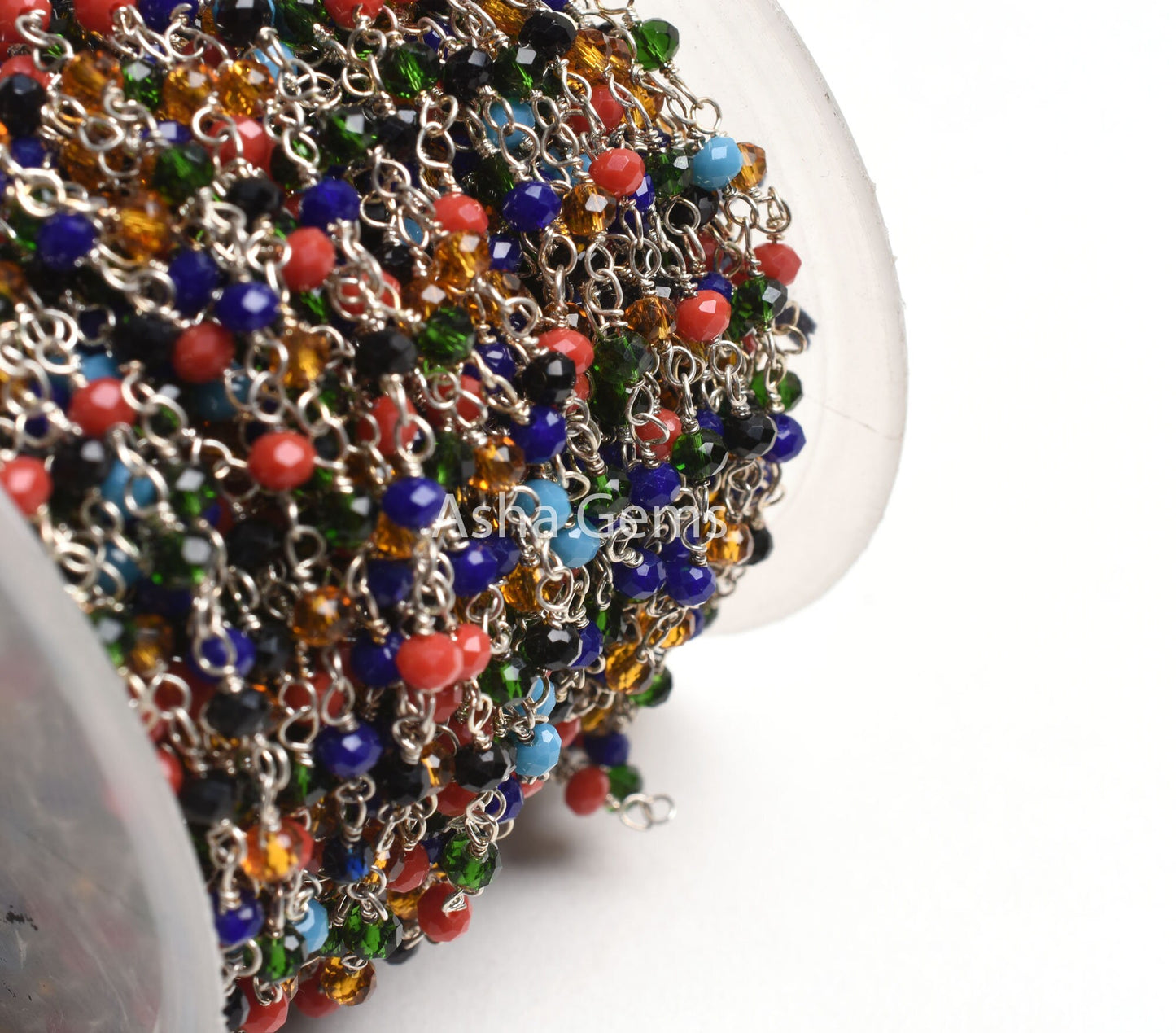 Multi Disco Hydro Beads Rosary Chain Silver Plated Wire Wrap Chain Roll,3mm Mix Color Beaded Faceted Rondelle Chain By Feet Jewelry Necklace