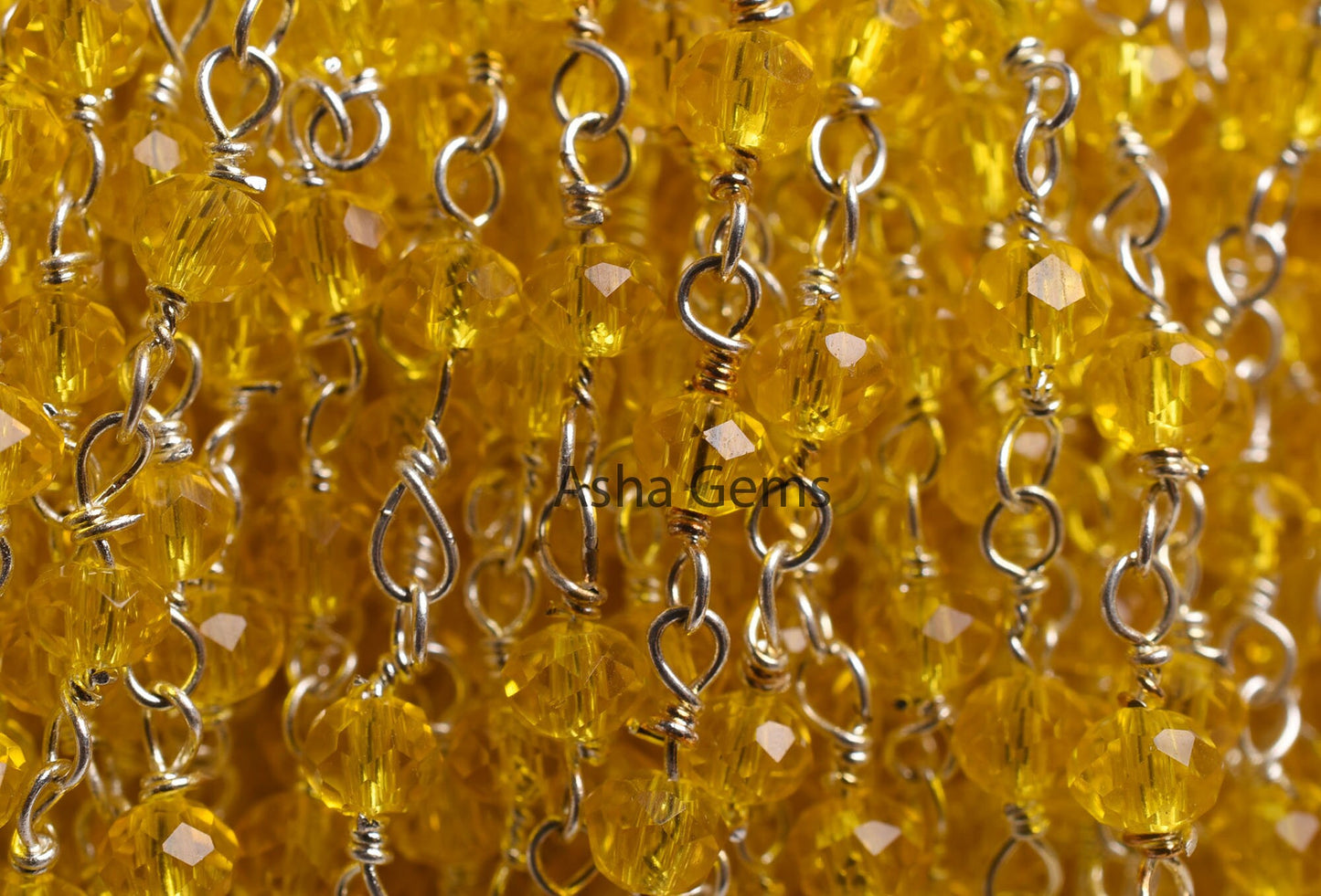 3,5,10,25 Ft,Lemon Quartz Hydro Rondelle Faceted Beaded Rosary Chain,Silver plated Chain,Jewelry Making Crafts,Finding,3-3.5 mm,Beads Chain