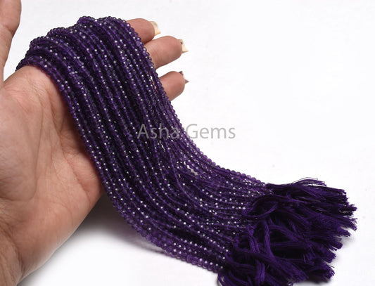 AAA Quality Amethyst Beads,3.70 mm Purple Amethyst Micro Cut Faceted Rondelle Beads,13" Strand Amethyst Machine Cut Gemstone Beads Jewelry