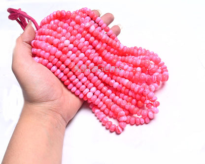Beautiful Pink Opal Smooth Rondelle Beads,8/16"Strand Hot Pink Opal Shaded Handmade Gemstone Bead, Opal Bead For Necklace Jewelry Craft SALE