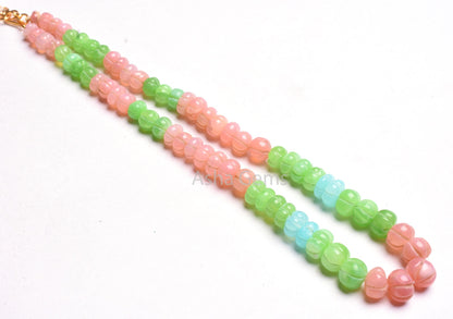 AAA Shaded Multi Pink Green Blue Opal Carved Watermelon Beads Necklace, Opal Carving Pumpkin Necklace Gemstone Opal Melon Hand Carve Jewelry