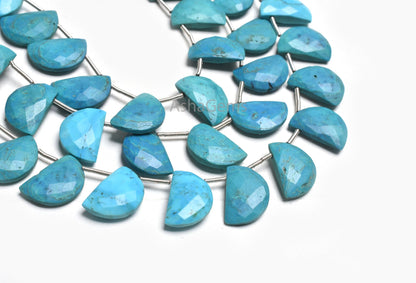 Beautiful Turquoise Howlite Fancy Gemstone Beads,10-15mm Blue Turquoise Faceted D Shape Beads, Turquoise Fancy Briolette Half Moon Bead SALE