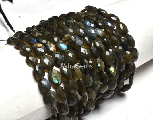Labradorite Faceted Oval Shape Gemstone Loose Beads,10" Strand Multi Flash Labradorite Oval Beads, Black Rainbow Briolette Beads For Jewelry