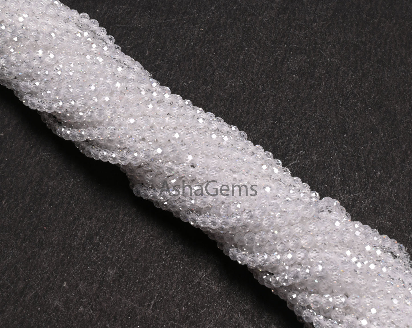 Beautiful Crystal Quartz Color Zircon Micro Cut Beads,15" Strand White Zircon Faceted Roundelle Beads,3mm AAA Clear Cubic Zircon Beads SALE