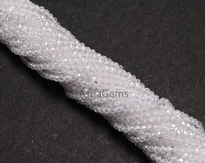 Beautiful Crystal Quartz Color Zircon Micro Cut Beads,15" Strand White Zircon Faceted Roundelle Beads,3mm AAA Clear Cubic Zircon Beads SALE