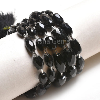 AAA Quality Black Onyx Fancy Barrell Shape faceted Gemstone Beads, Onyx Fancy Loi Shape Straight Drill Bead Black Onyx Beads Jewelry Crafts