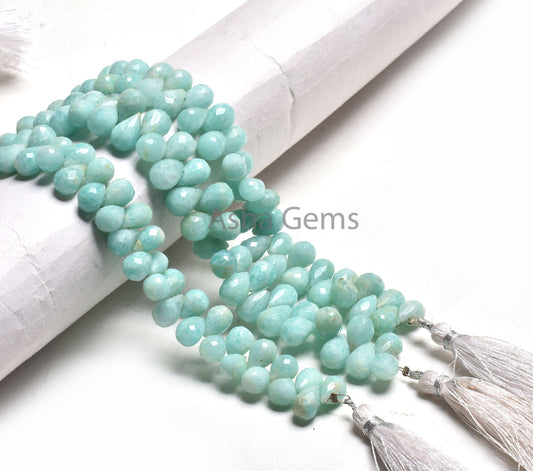 Natural Amazonite Faceted Drops Shape Beads,7-10 mm AAA Peruvian Amazonite Teardrop Briolette Gemstone Beads, Amazonite Bead Jewelry Crafts