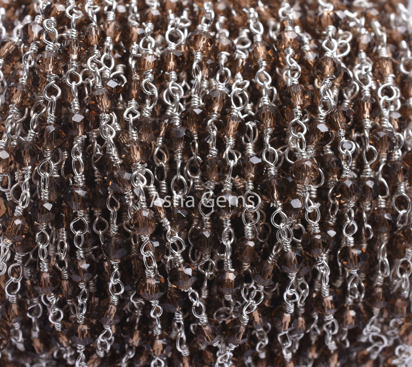 Smoky Quartz Hydro Beads Rosary Chain,3,5,10 Foot,  Rosary Beaded Chain, Silver Plated Metal,Bulk Roll,Jewelry Making,Finding Chain