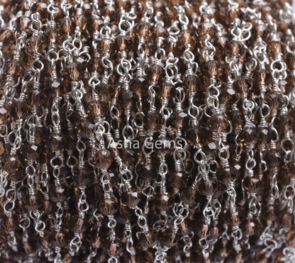 Smoky Quartz Hydro Beads Rosary Chain,3,5,10 Foot,  Rosary Beaded Chain, Silver Plated Metal,Bulk Roll,Jewelry Making,Finding Chain