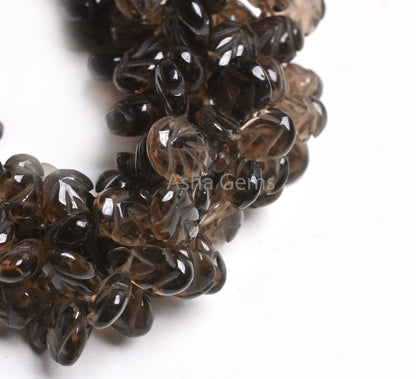 Fine Quality Smoky Quartz Carving Pear Shape Beads,6x9-10x15 mm Natural Smoky Carved Teardrop Fancy Gemstone Beads Smoky Carve Handmade Bead