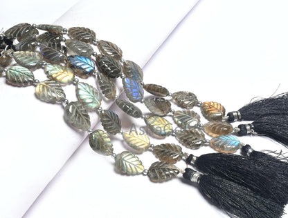 Fine Labradorite Fancy carving Leaf Shape Straight Drill Beads, Natural Flash labradorite handmade Carved Pear Gemstone Beads Jewelry Crafts