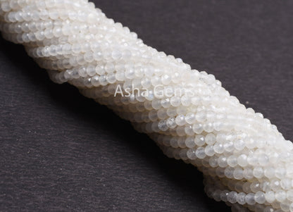 3.2 mm Rainbow Moonstone Faceted Rondelle Beads Natural Blue Fire Rainbow Moonstone Micro Machine Cut Beads,12.5" Strand White Rainbow Beads