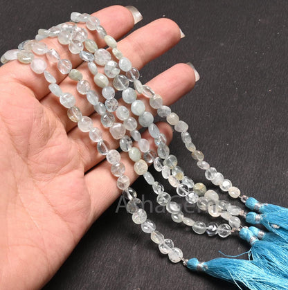Natural Light Aqua Blue Aquamarine Coin Uneven Shape handmade Beads,8" Aquamarine Smooth Coin Gemstone loose Beads Jewelry making Craft SALE