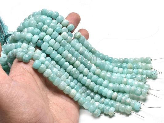 Beautiful Amazonite Smooth Rondelle Beads,7" Natural Blue Amazonite Handmade Roundelle Gemstone Loose Bead, Fine Amazonite Bead Jewelry SALE (AG 12140 )