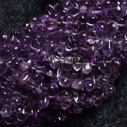 Natural Amethyst Smooth Drops Shape Beads Gemstone,13" Strand Brazil Amethyst Drops, Amethyst Side Drill Teardrop Handmade Indian Beads SALE