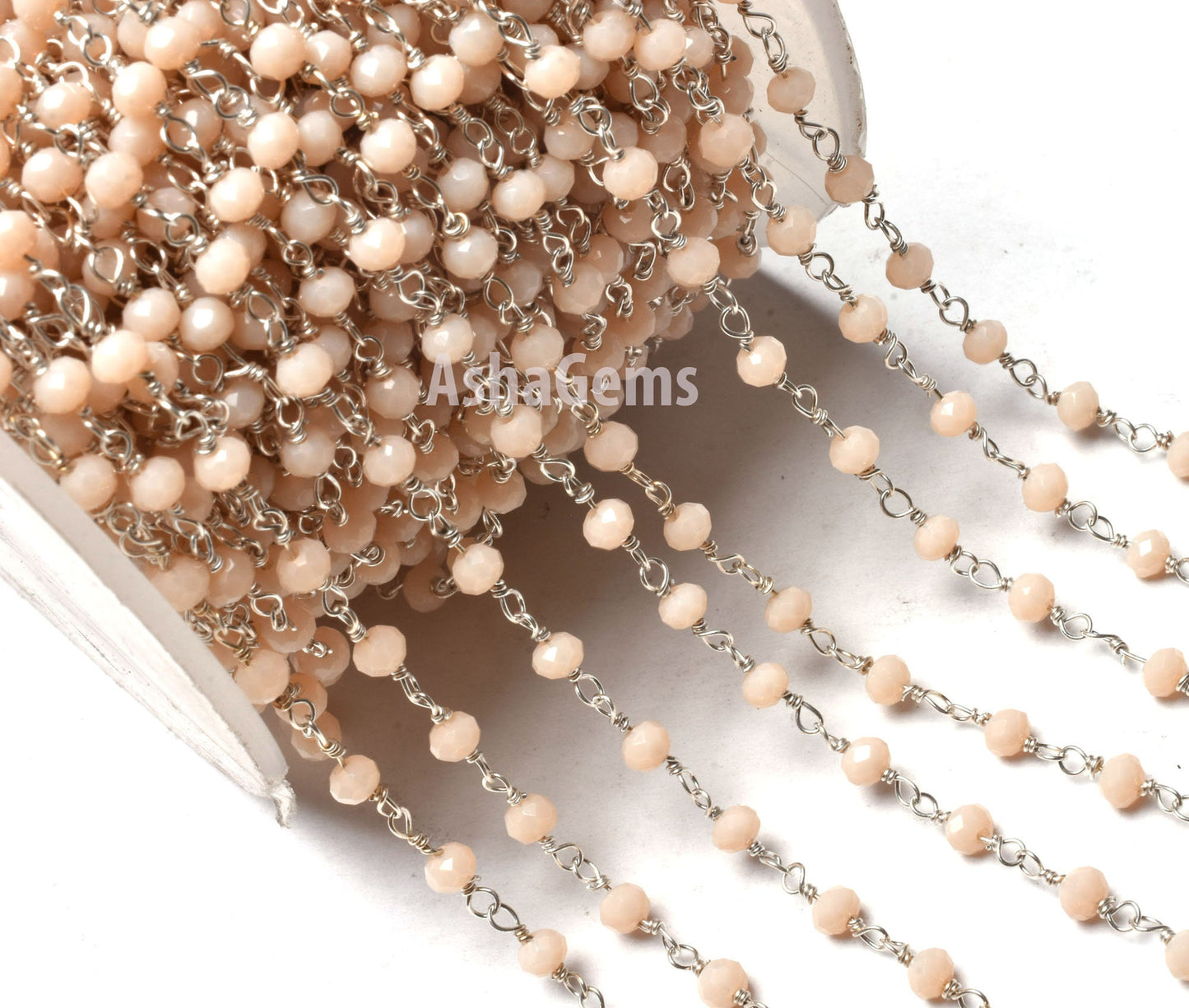 Beautiful Pink Opal Hydro Rondelle Beads Rosary Chain, Silver Plated Wire Wrap 3 mm Beaded handmade Chain Jewelry Making Necklace Handicraft