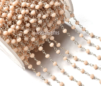 Beautiful Pink Opal Hydro Rondelle Beads Rosary Chain, Silver Plated Wire Wrap 3 mm Beaded handmade Chain Jewelry Making Necklace Handicraft