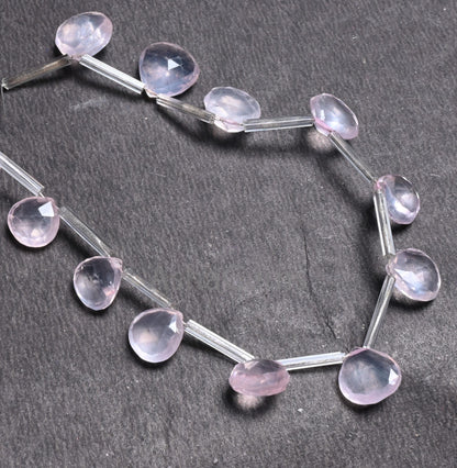 Natural Pink Rose Quartz Faceted Heart Shape Gemstone Beads,7"Strand Rose Quartz Heart Briolette beads, Rose Quartz Side Drill Beads Jewelry (AG 18654)