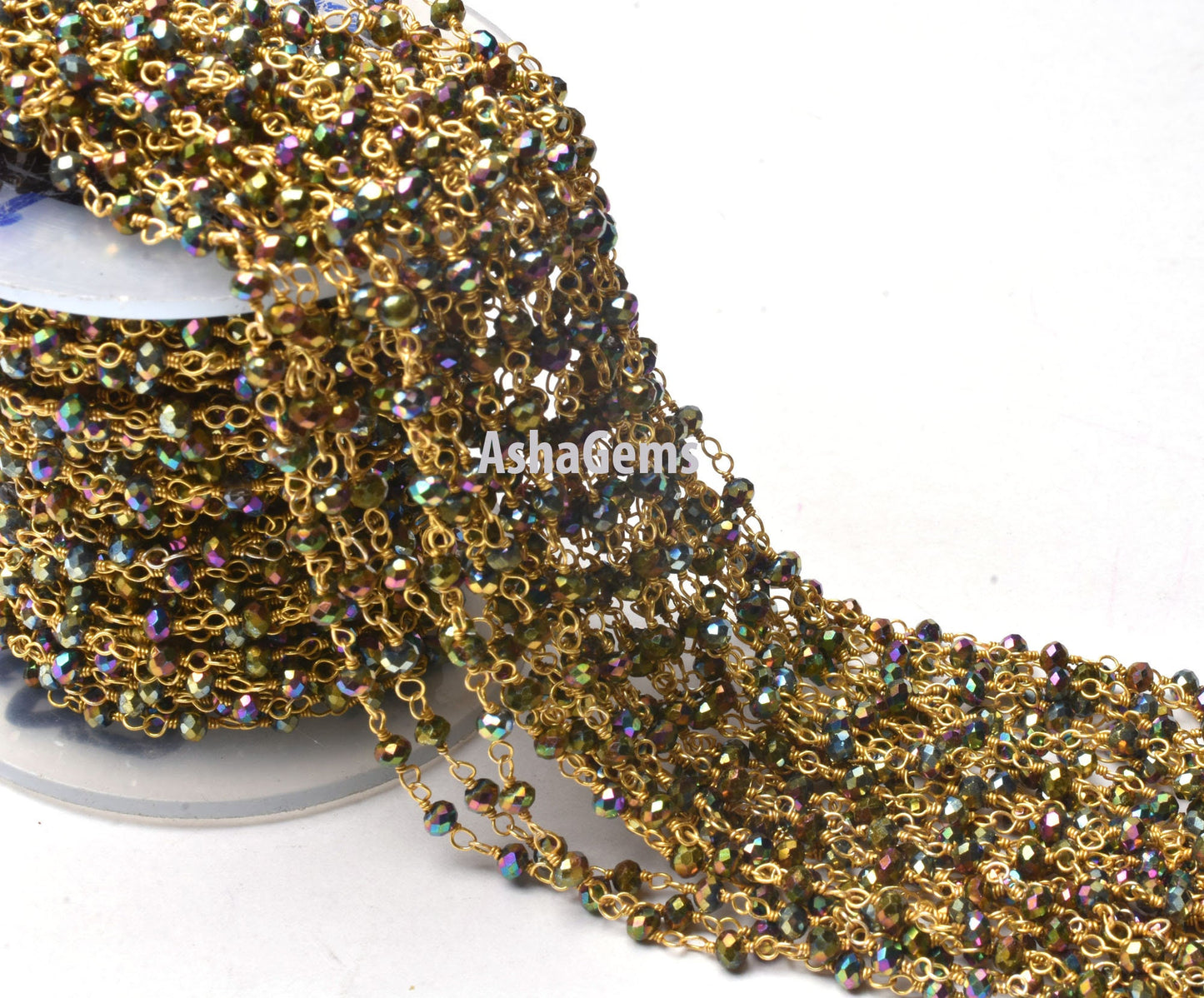 Beautiful Mystic Pyrite Hydro Faceted Rondelle Gemstone 3 mm Rosary Beaded Gold Plated Rosary Chain Roll Wire Wrap Jewelry Making Handicrafts SALE