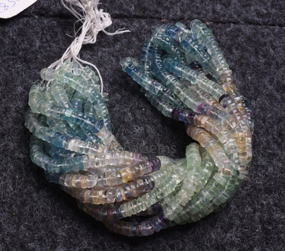 Natural Fluorite Smooth Tyre Shape Beads,5.5-6mm Beautiful multi Fluorite Shaded Beads, Fluorite Heishi Tyre Bead Jewelry Making Craft,SALE