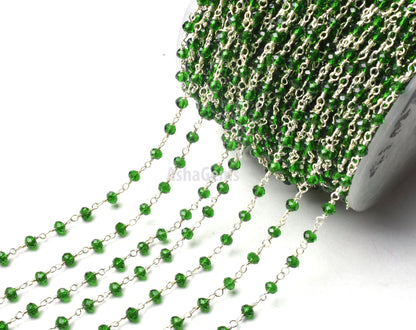 AAA Chrome Diopside Hydro Faceted Rondelle Beads Rosary Chain Silver Plated Wire Wrap handmade Chain Jewelry Making Necklace Chains 3-3.5 mm