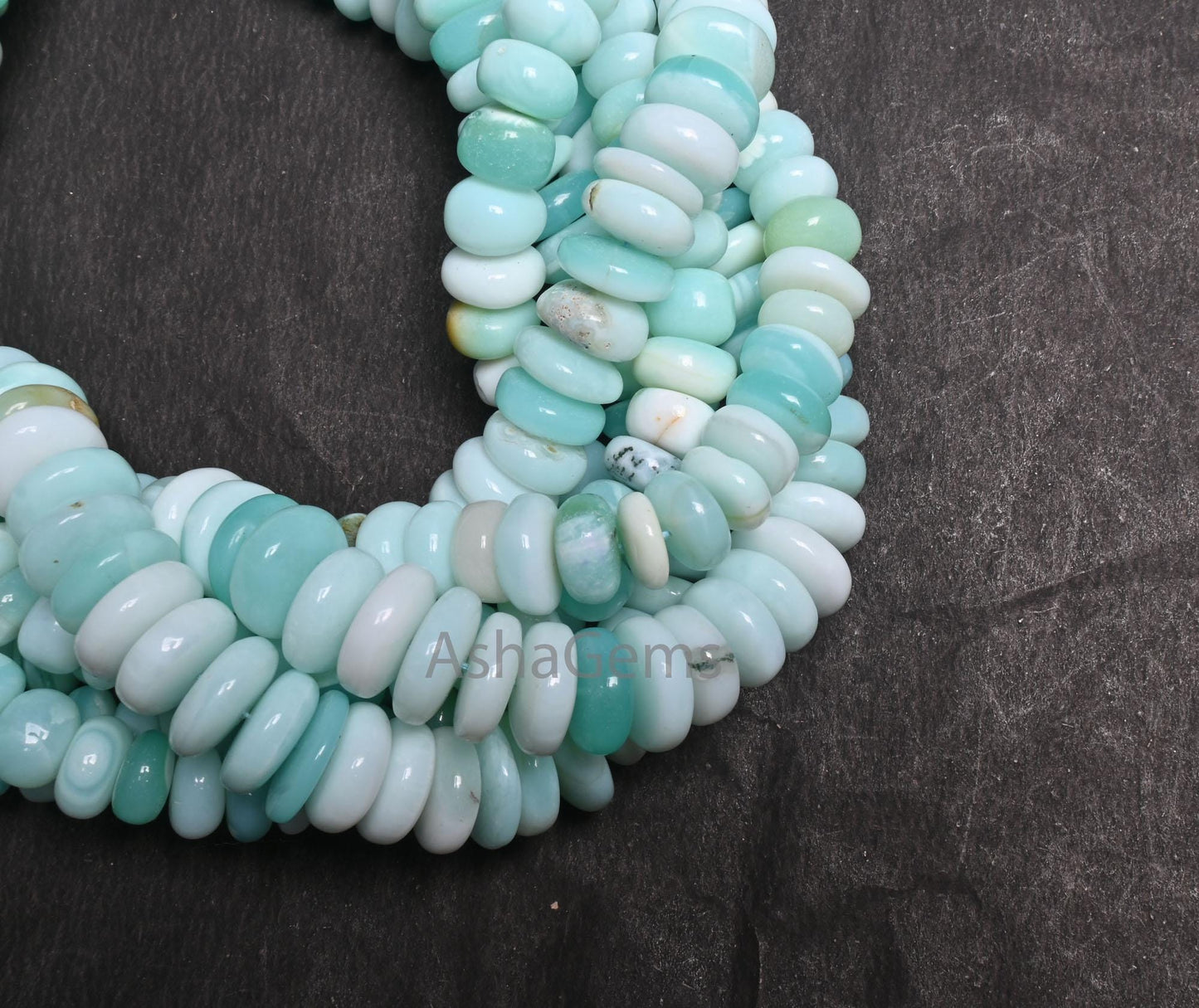 Beautiful Sky Peru Blue Opal Smooth Flat Rondelle Gemstone Loose Beads, Fine Shaded Blue Opal Plain Handmade Opal Beads Jewelry making Craft