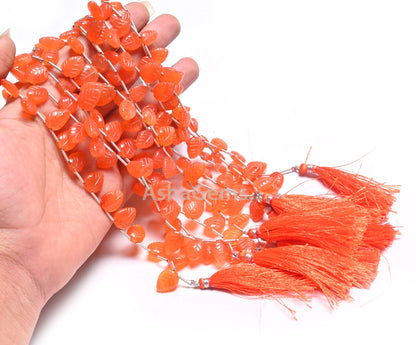 AAA Quality Carnelian Fancy Leaves Shape handmade Carving Beads, Orange Carnelian Carved Pear Briolette Gemstone Beads Jewelry Making Craft