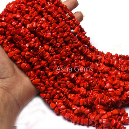 34 inch Strand Red Stone Uncut Chips Beads gemstone Smooth Raw Rough Beads, Fine Quality Red Stone Beads Uneven For Necklace Jewelry Making