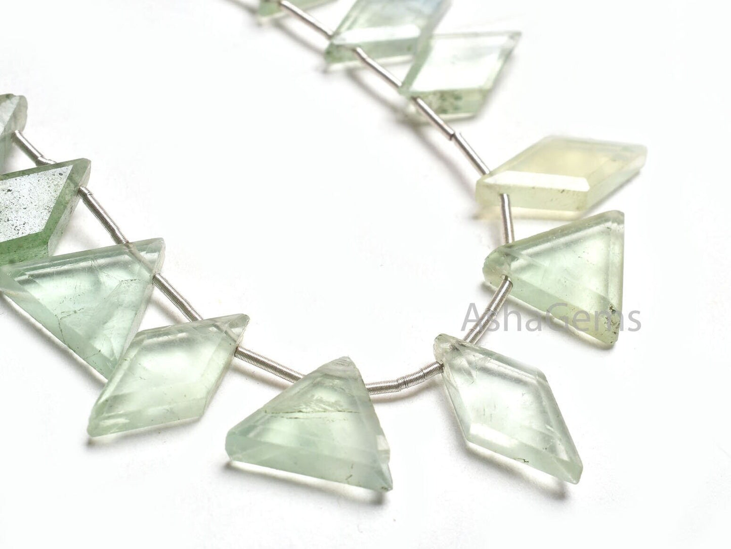 Green Fluorite Fancy Rhombus+ Trillion Shape Faceted Beads, Natural Fluorite Multi Shape Flat Fancy Side Drill Briolette Gemstone Beads SALE