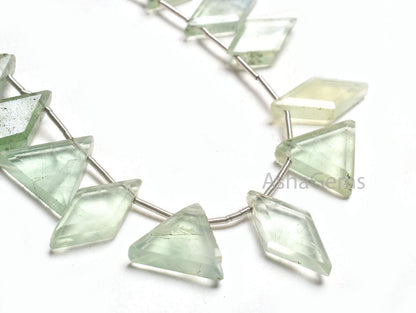 Green Fluorite Fancy Rhombus+ Trillion Shape Faceted Beads, Natural Fluorite Multi Shape Flat Fancy Side Drill Briolette Gemstone Beads SALE