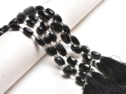 AAA Quality Black Onyx Fancy Barrell Shape faceted Gemstone Beads, Onyx Fancy Loi Shape Straight Drill Bead Black Onyx Beads Jewelry Crafts