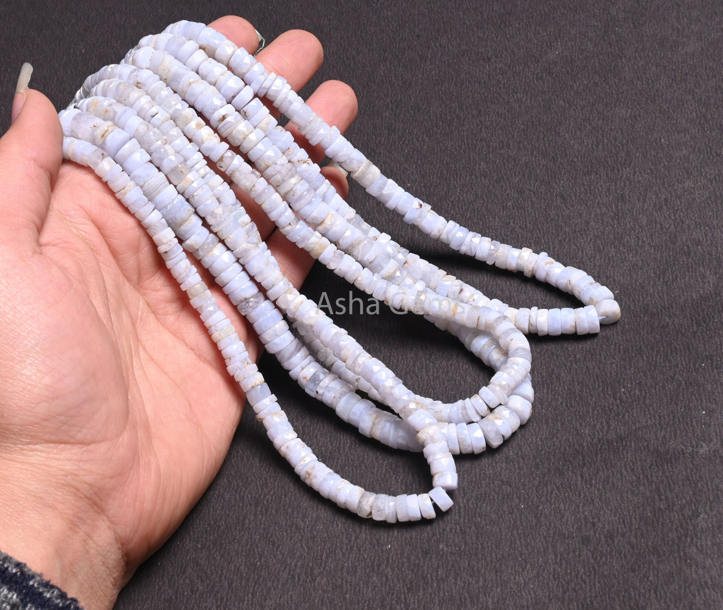 Natural Blue lace Agate Faceted Tyre Gemstone Loose Beads,16" Strand Blue Lace Agate Indian Cut Flat Wheel Shape Beads Jewelry Making Crafts