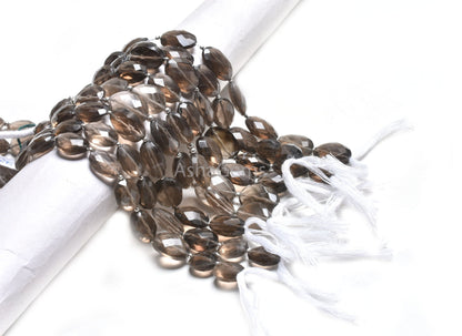 Beautiful Smoky Quartz Indian Cut Oval Straight Drill Beads,8" Strand Natural Smoky Faceted Oval Briolette Gemstone Bead Jewelry Making SALE