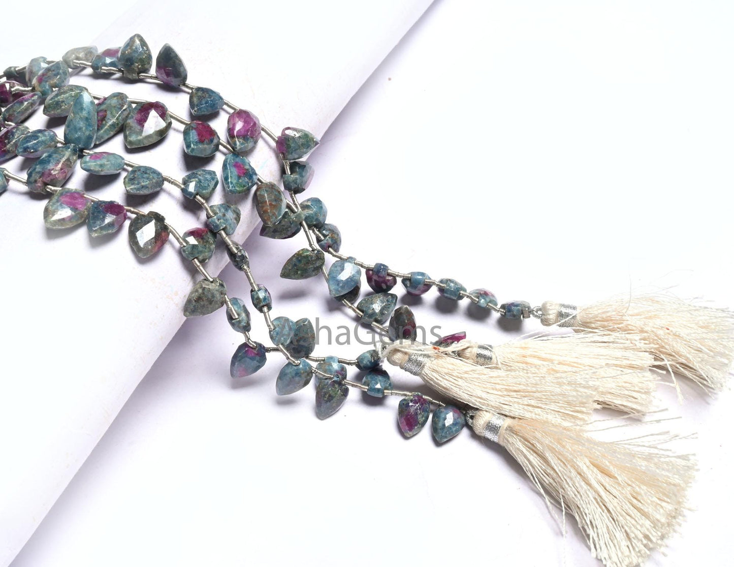 Beautiful Ruby Kyanite Fancy Shape Gemstone Beads,8" Natural Ruby Kyanite Side Drill Briolette Faceted Beads, Fine Ruby Kyanite Bead Jewelry