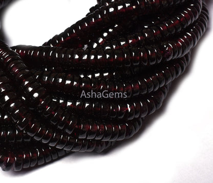 Natural Garnet Smooth Heishi Tyre Shape Gemstone Beads, Handmade Flat Beads, Red Garnet Plain Beads Garnet Beads For Jewelry Making Crafts