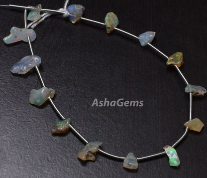 Natural Ethiopian Opal uneven shape Gemstone, 7.5" Strand Welo Fire Ethiopian Opal Rough Beads, Opal Crystal, Multi Fire, Opal Raw, Craft